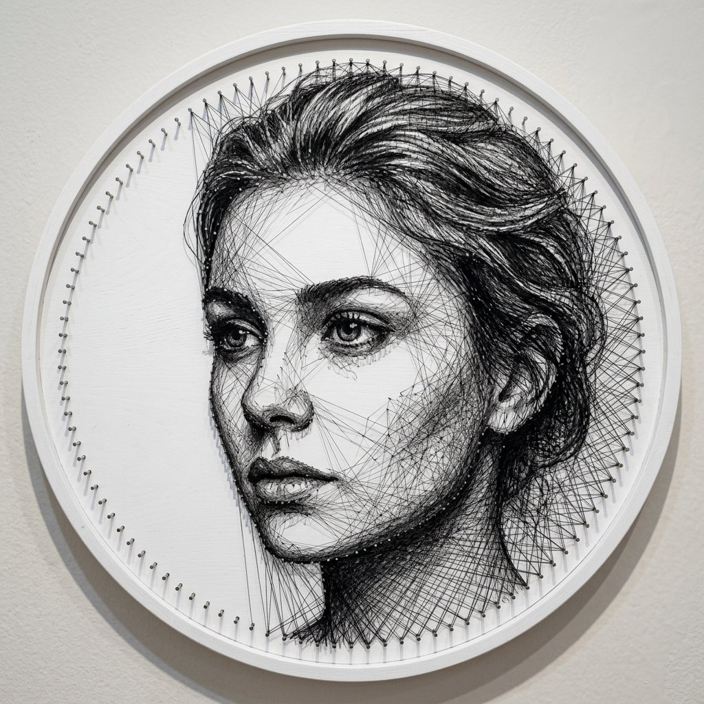 Circular String Art Portrait of a Face